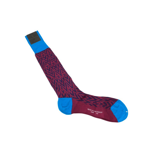 New & Lingwood Purple and Burgundy Herringbone Long Socks-Thumbnail