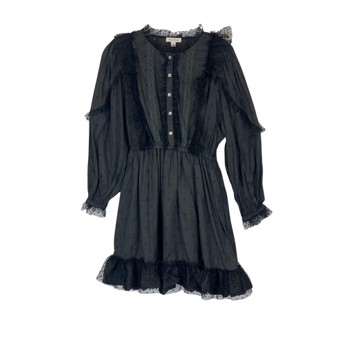 Stellah Polka Dot Long Sleeved Tulle Detail Dress-black front