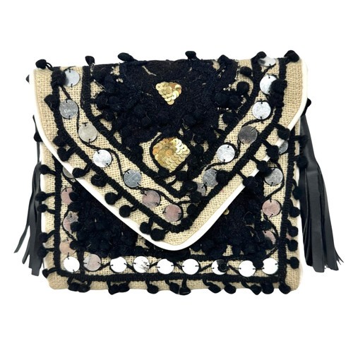 Shashi Small Beige and Black Disc Crossbody Bag-Thumbnail