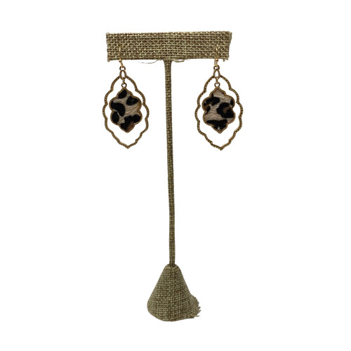 Scalloped Leopard Print Drop Earrings-Thumbnail