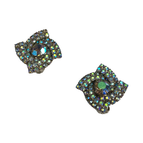 Floral Crystal Clip On Earrings-Thumbnail