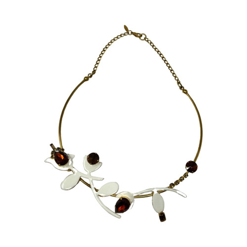 Marni White Enamel and Brown Diamonte Collar Necklace-Thumbnail