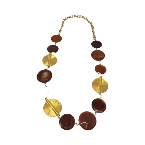 Flat Disc and Stone Necklace-Thumbnail
