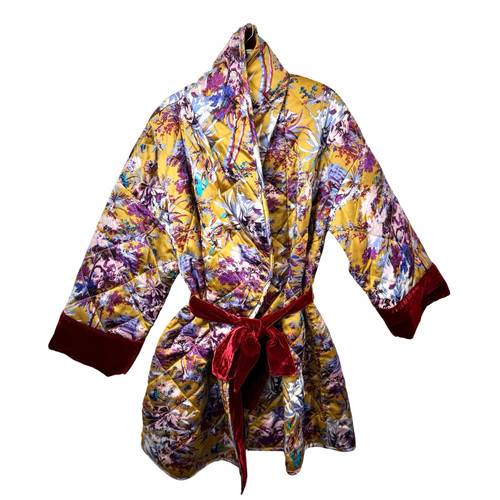Anthropologie Velvet and Floral Printed Satin Robe Coat-Thumbnail