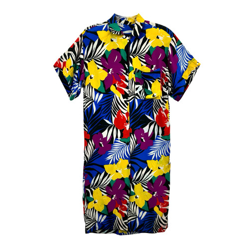 Vintage Hawaiian Print Silk Shirt Dress-Thumbnail