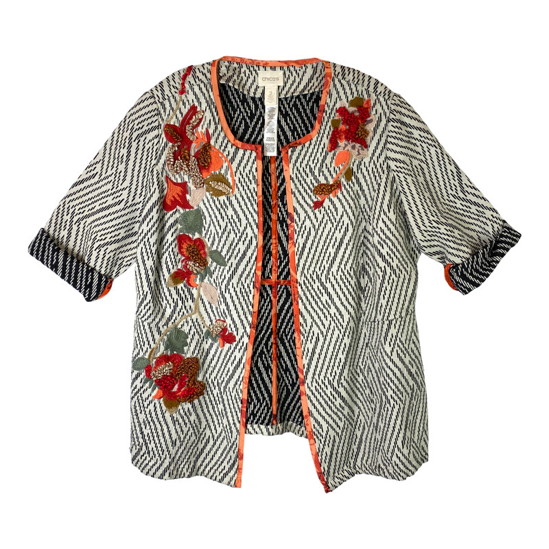 Chico's Floral Embroidered Open Front Jacket-Thumbnail
