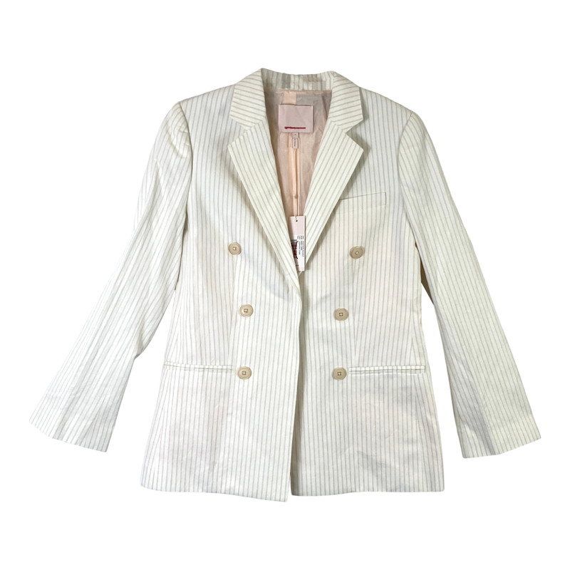 Rebecca Taylor Pinstriped Linen Double Breasted Blazer-Thumbnail