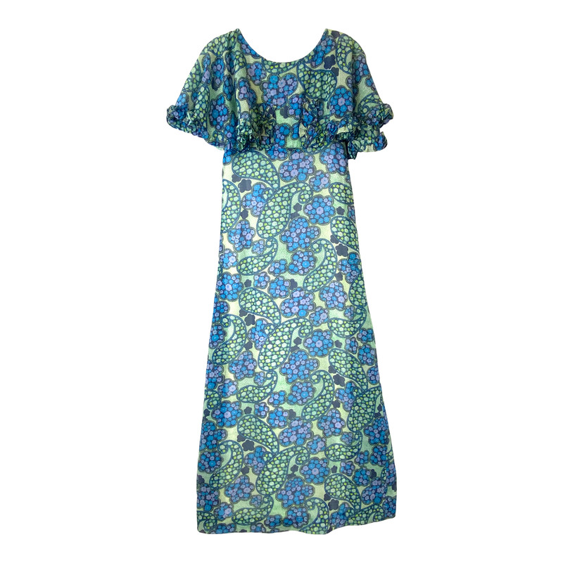 Vintage 70's Paisley Capelet Dress-Front