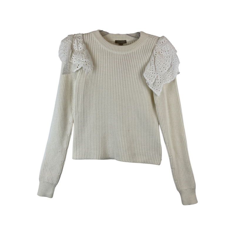 Lilla P Ruffled Eyelet Shoulder Detail Sweater-Thumbnail