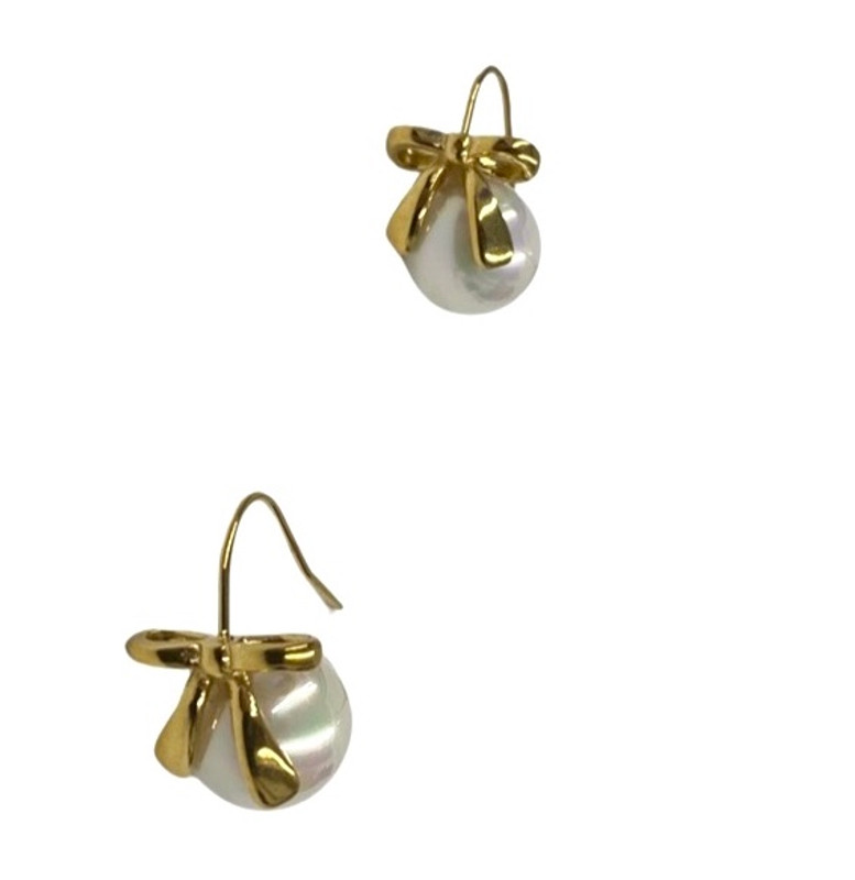 Bow and Faux Pearl Drop Earrings