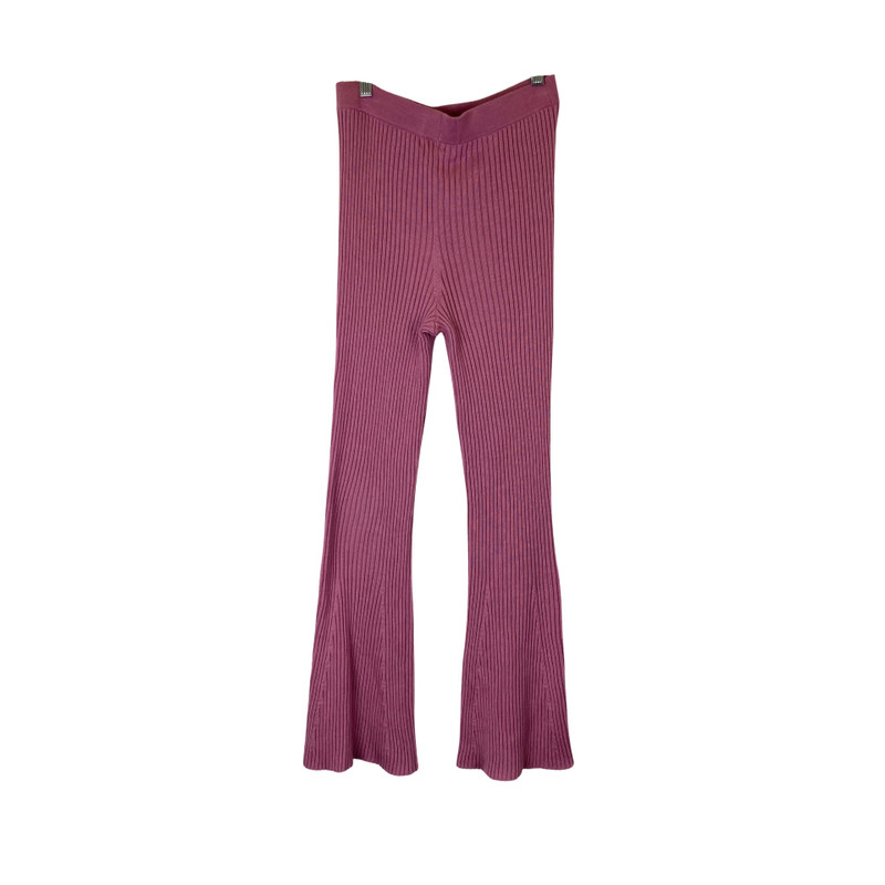 Knit Ribbed Flare Pants - Pink