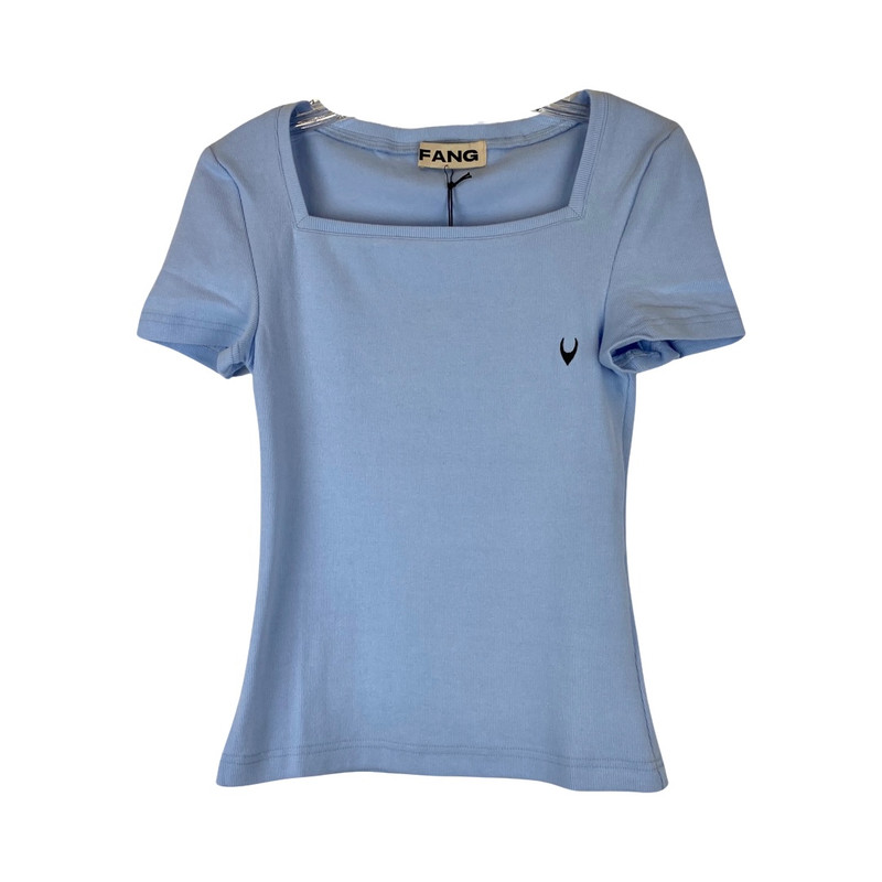 Fang Light Blue Essential Square Neck Ribbed Tee-front