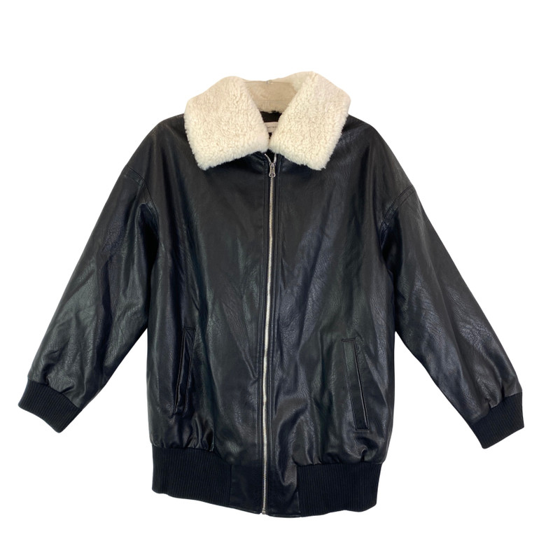 Something Navy Fur Collar Faux Leather Jacket-Thumbnail