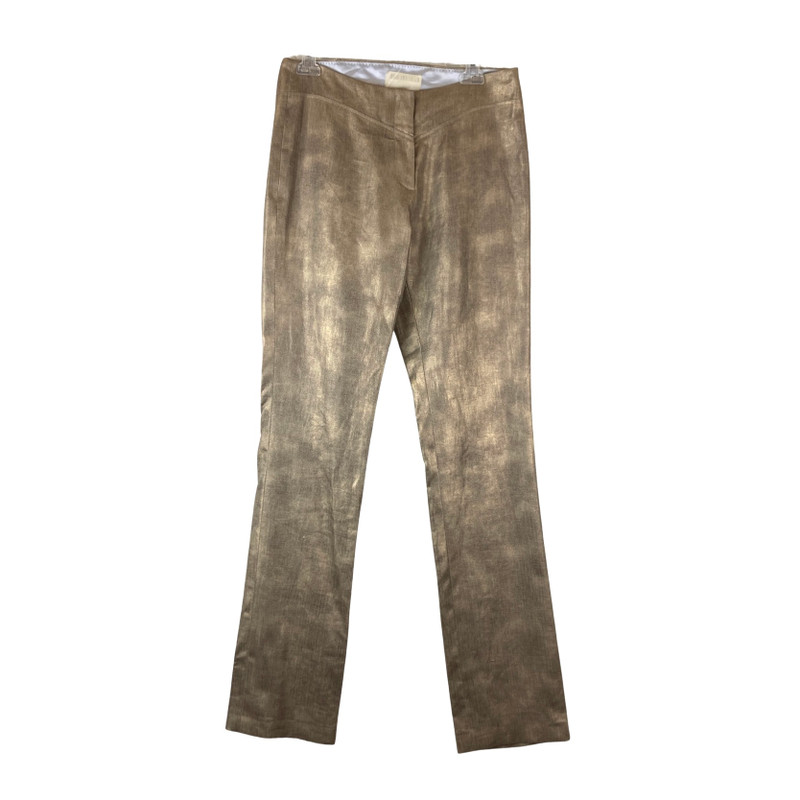 Zac Posen Gold Coated Linen Herringbone Pants-Thumbnail