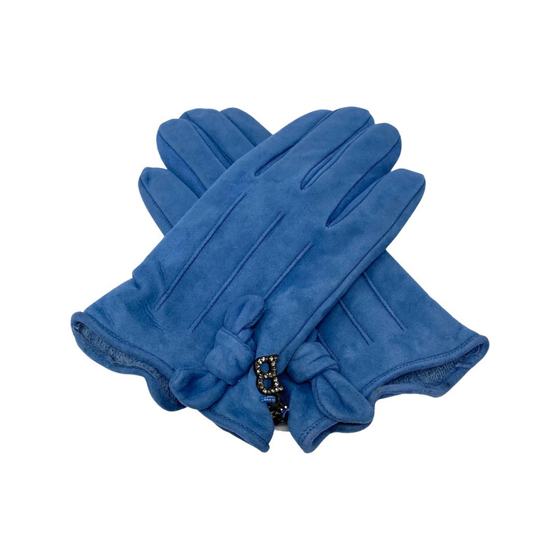 Blumarine Light Blue Suede Bow Detail Gloves-Thumbnail