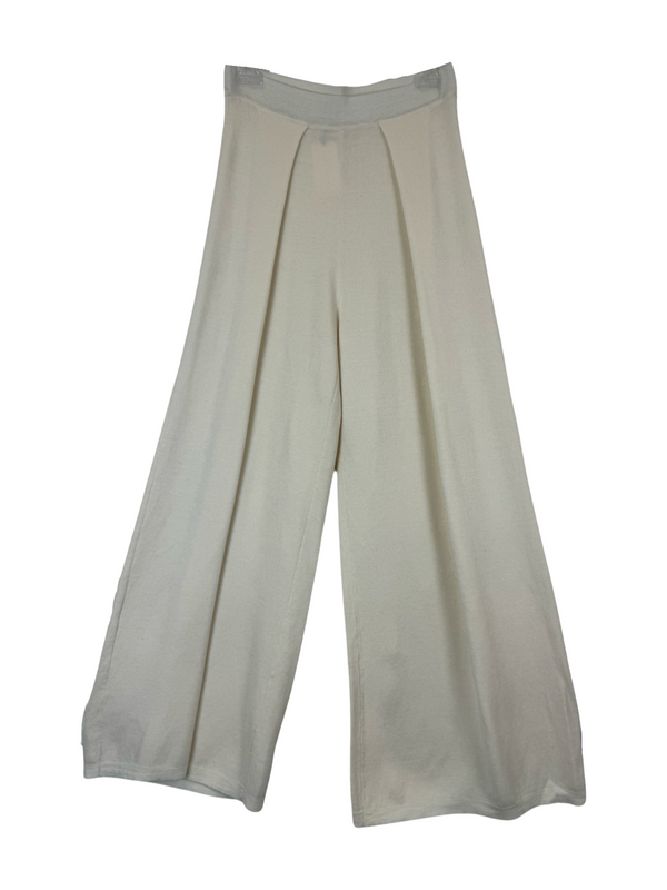 Demylee Ivory Pleat Wide Leg Knit Pant-Thumbnail