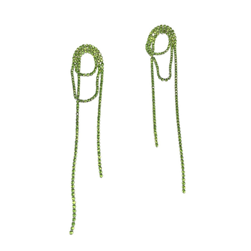 Shashi Green Rhinestone Vroom Drop Earrings-Front