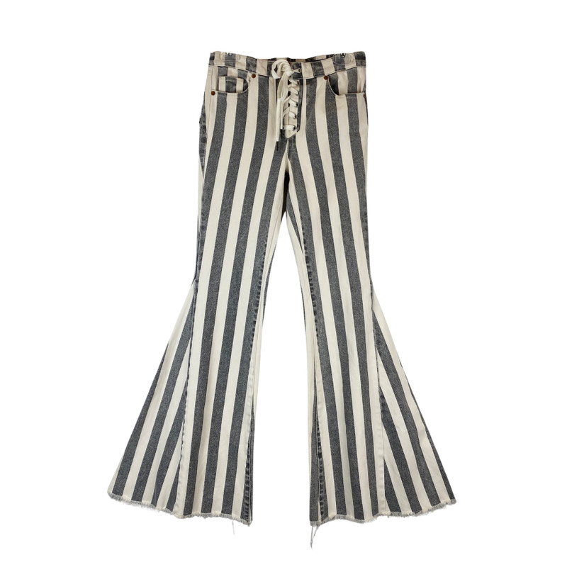 BLANKNYC Striped Lace Up Bell Bottom Jeans-front