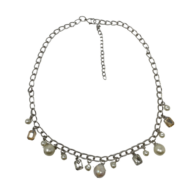 Faux Pearl Charm Chain Necklace-Thumbnail