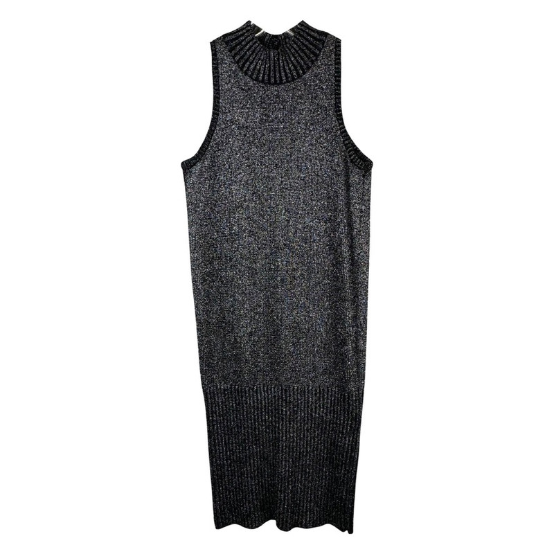 Via Satellite Rib Trim Mock Neck Metallic Dress-Thumbnail