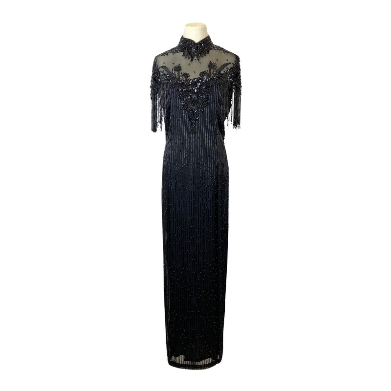 Vintage Niteline Beaded Fringe Maxi Dress-Thumbnail