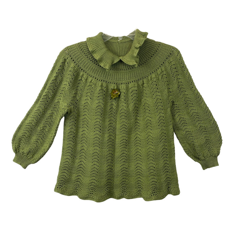 Pointelle Knit Brooch Detail Sweater-front