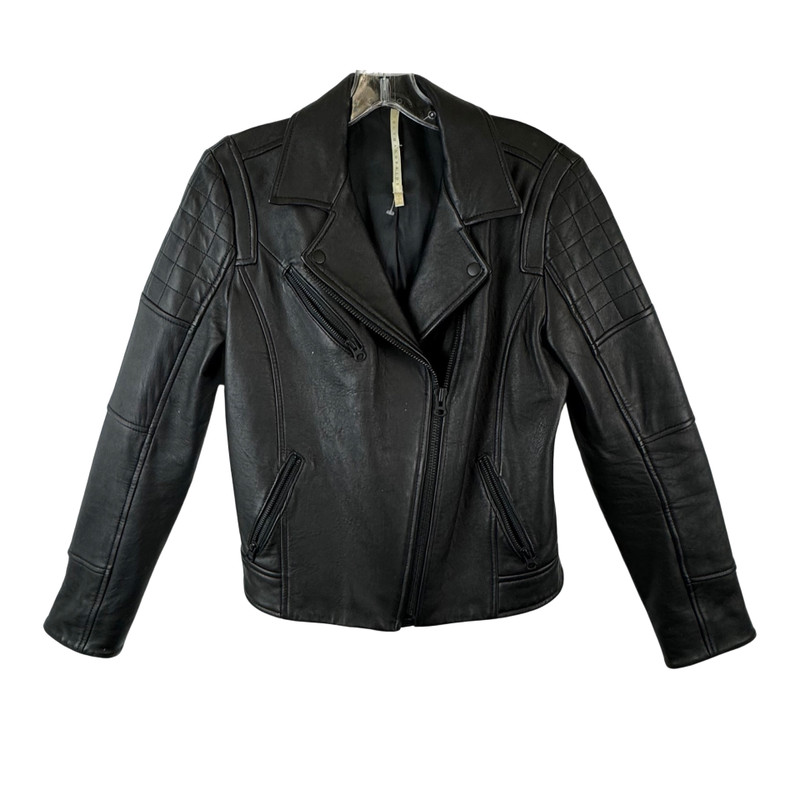 Truth and Pride Quilted Leather Motorcycle Jacket-front