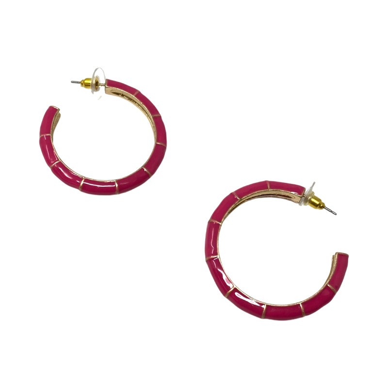 Pink Textured Open Hoop Earrings-Thumbnail