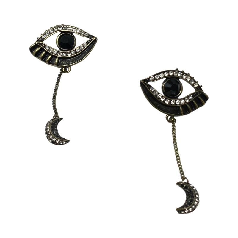 Evil Eye and Moon Dangle Earrings-Thumbnail