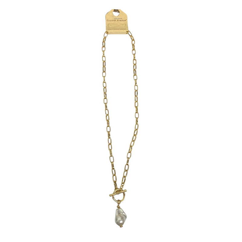 Crystal Avenue Link Chain Pearl Pendant Necklace-Thumbnail