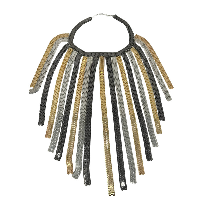 Multicolor Metal Chain Fringe Necklace-Thumbnail