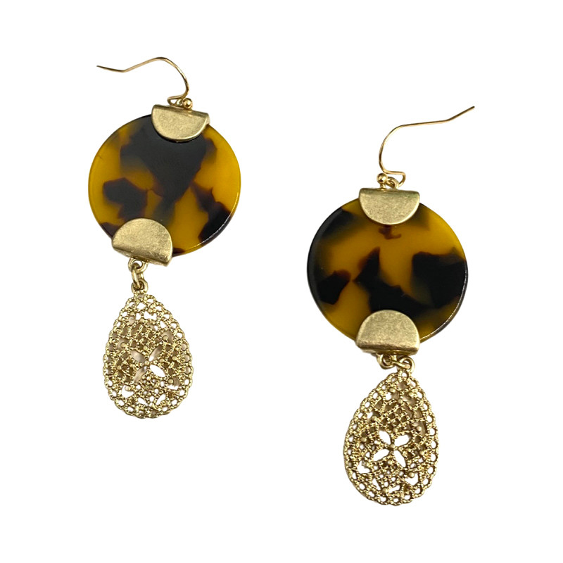 Round Leopard Print Dangle Earrings-Thumbnail