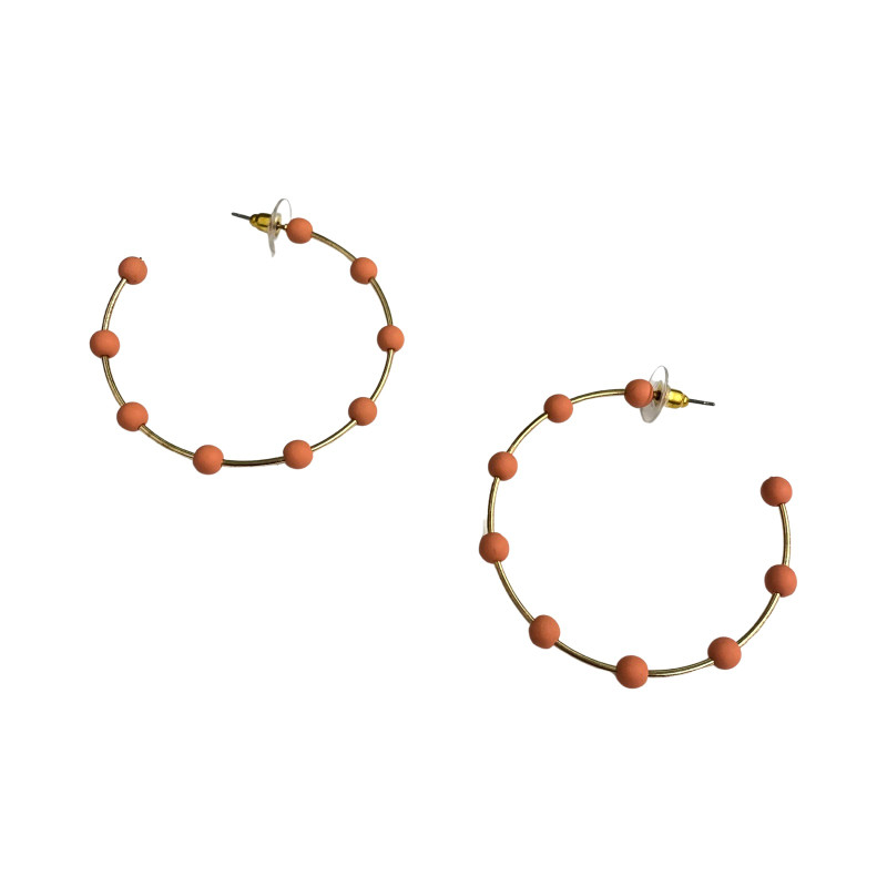 Orange Beaded Open Hoop Earrings-Thumbnail