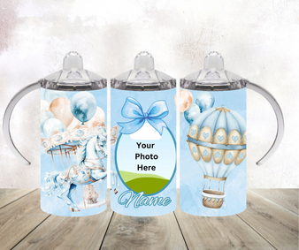 Personalised blue carousel kids sippy cup