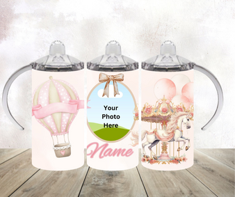 Personalised pink/peachy  carousel kids sippy cup