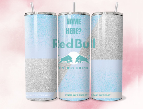 Baby blue glitter Personalised red bull 20oz Tumbler