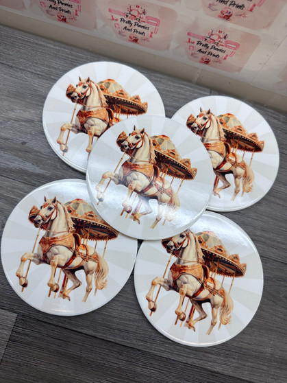 Set of 5 ceramic galloper coasters 