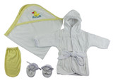 Infant Robe, Hooded Towel And Washcloth Mitt - 3 Pc Set