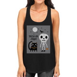 Trick-Or-Treat Skeleton Black Cat Womens Black Tank Top