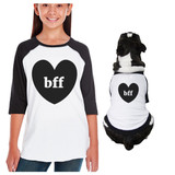 Bff Heart Kid and Pet Matching Black And White Baseball Shirts