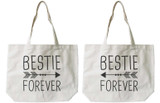 Women's Eco-friendly Bestie Forever BFF Matching Natural Canvas Tote Bag