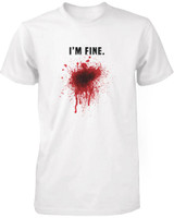 I Am Fine Bloody Men's White Tee Funny Halloween T-Shirt Graphic Cotton Tee