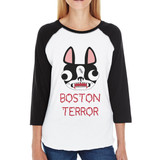 Boston Terror Terrier Womens Black And White BaseBall Shirt