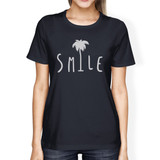 Smile Palm Tree Womens Navy Cotton Round Neck Tee Outfit For Summer