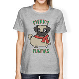 Merry Pugmas Pug Womens Grey Shirt