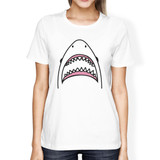 Shark Womens White Graphic T-Shirt Lightweight Summer Cotton Tee