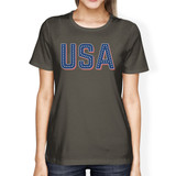 USA With Stars Womens Dark Grey Crewneck Tee Shirt For 4th Of July