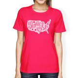 I Love USA Cute Womens Pink USA Map Design Tee For Independence Day