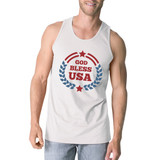 God Bless USA Mens White Cotton Tank Top Independence Day Gift Idea