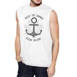 Enjoy The Summer Ocean Holiday Mens White Muscle Top